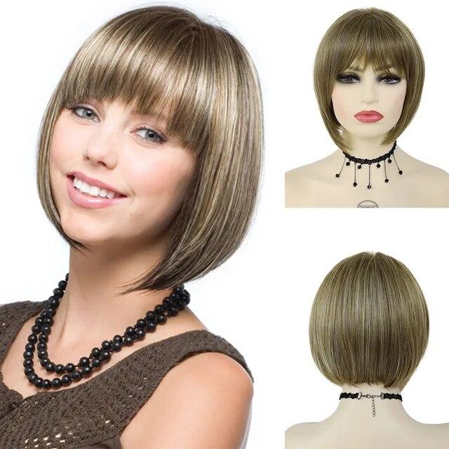 Короткий парик Боб Синтетические шелковистые прямые волосы с челкой для белых женщин Косплей Лолита Натуральный красивый розовый парик