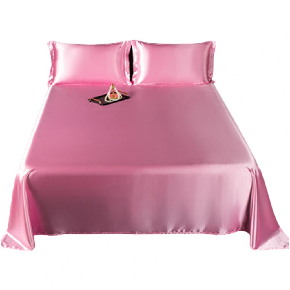 Glossy Satin Silk Bed Sheet With 2 Pillowcase Twin/Full/Queen/Top Sheets Solid Color Flat Bed Sheets Smooth Bed Sheet Sets