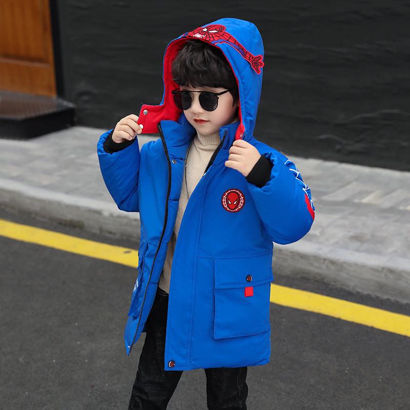 Winter Boys Cotton Jacket With Spider Man Pattern Thickened Polyester Insulation For Kids