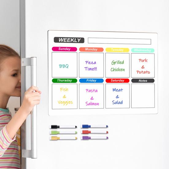 1 Set Magnetic Message Board Refrigerator Magnet Erasable Writing Surface Weekly Planner Kitchen
