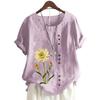 Women's Casual Cotton Short Sleeve Top with 11 Colorful Floral Prints and Round Neck
