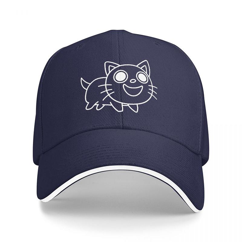 Cute Cat Outline Design Baseball Cap Black with White Trim and Playful Feline Graphic for Casual Wear and Fun Style StateUnisext