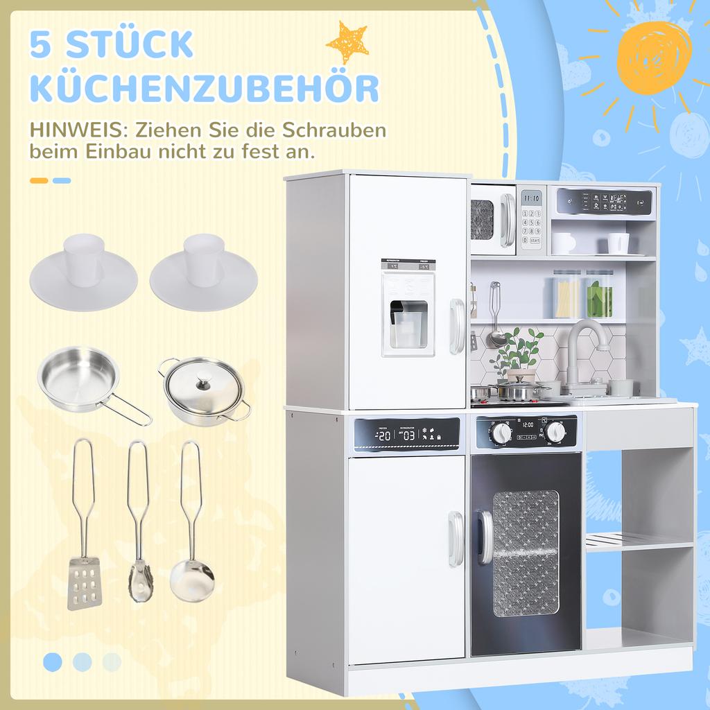 Pretend Play Toy Kitchen, Kids Kitchen Playset w/ Sounds, Lights, Running Water, Coffee Maker, Refrigerator