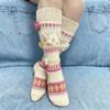 1 Pair Colorful Mid-Calf Women's Floor Sock Handmade Crochet Autumn Winter Long Hand-Crocheted Socks Keep Out the Cold Stay Warm