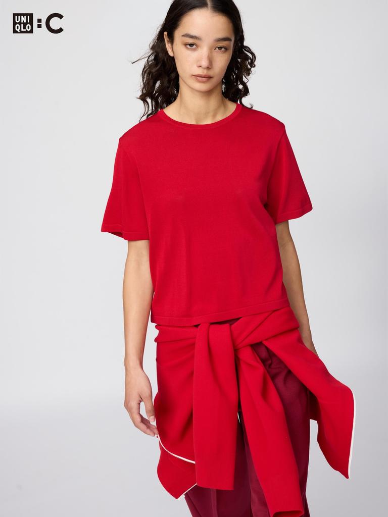 Uniqlo Японская Коробчатая Вязаная Футболка Моющаяся