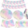 Diamond Party Disposable Tableware Girls Macaron Rainbow Birthday Party Supplies Rainbow Gradient Paper Plates Napkins Cups