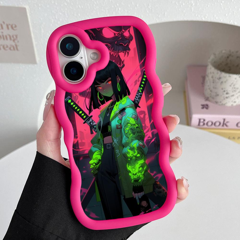 Anime Girl Mobile Phone Case for iPhone 17 16 15 14 13 12 11 Air Pro Max Plus Wavy Edge TPU Colorful Cover Luxury Pretty