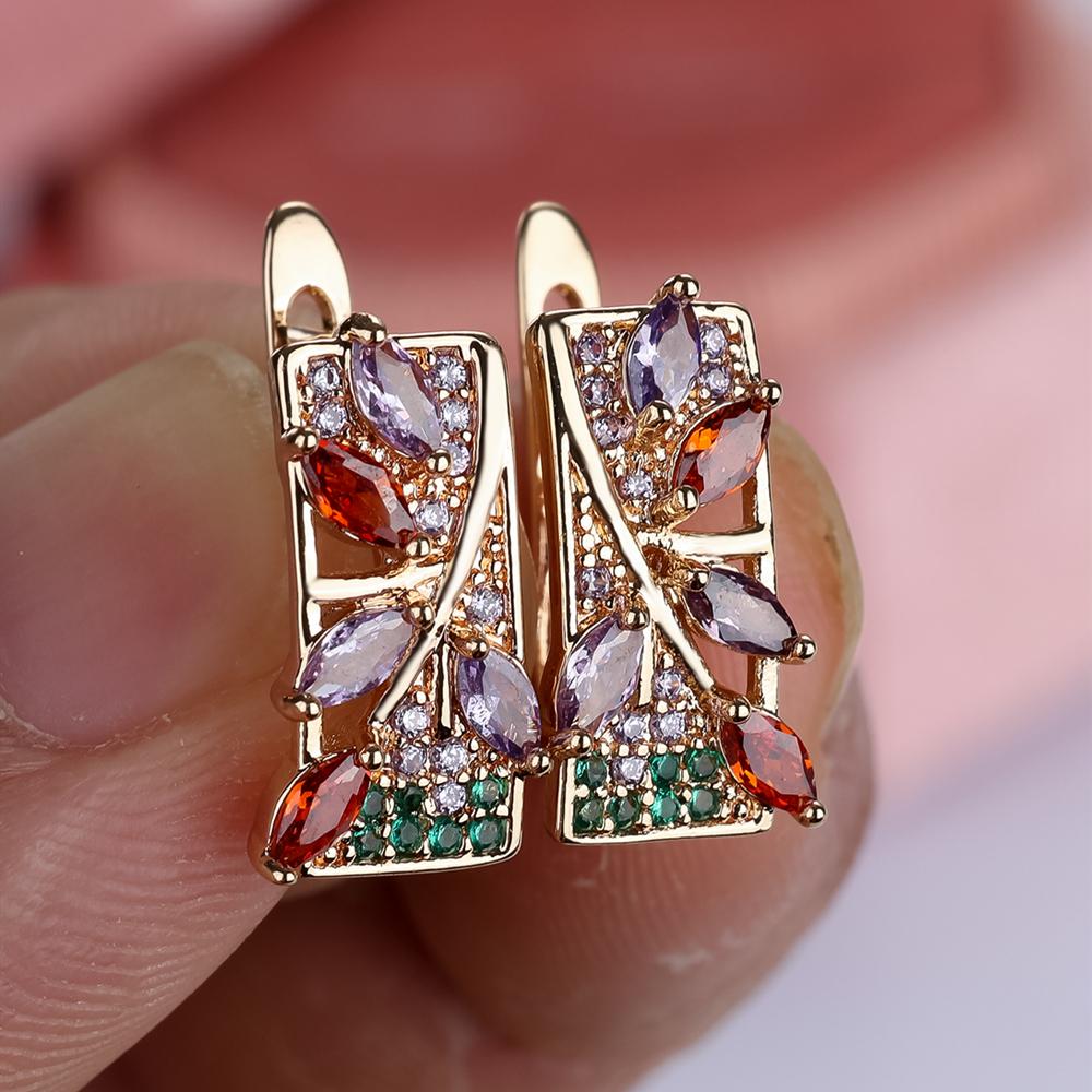 Изящные красочные серьги-листья с кубическим цирконием для женщин, винтажные, золотистого цвета, изящные ювелирные изделия, подарок