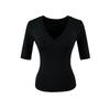 V-neck medium-sleeved T-shirt women's summer new American Spice Girl style solid color slim-fitting model with thin bottom top