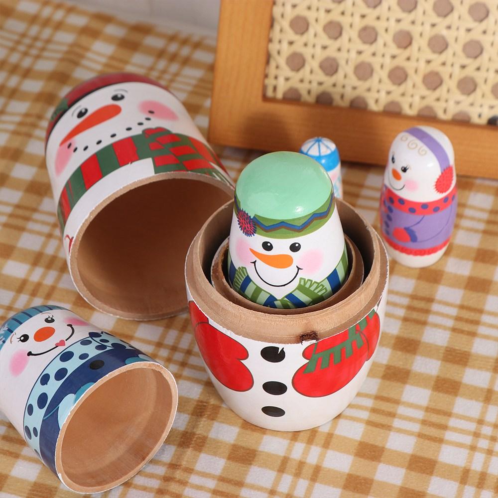 Wood Xmas Matryoshka Doll Smooth Christmas Nesting Dolls Cute Snowman Russian Doll Christmas
