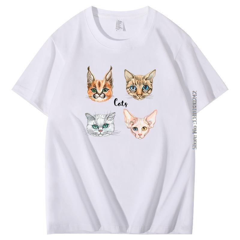 Cotton Oversized Top Quality Men Clothing Faces Of Cats Of Different Breeds Graphic T Shirts Fashion Tees Streetwear Male Tee