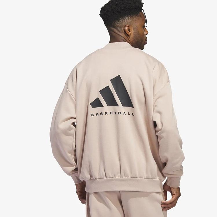 adidas Коллекция 2024 г.. 01 Двусторонняя баскетбольная трикотажная толстовка с принтом логотипа унисекс жемчужно-серого цвета IM8422