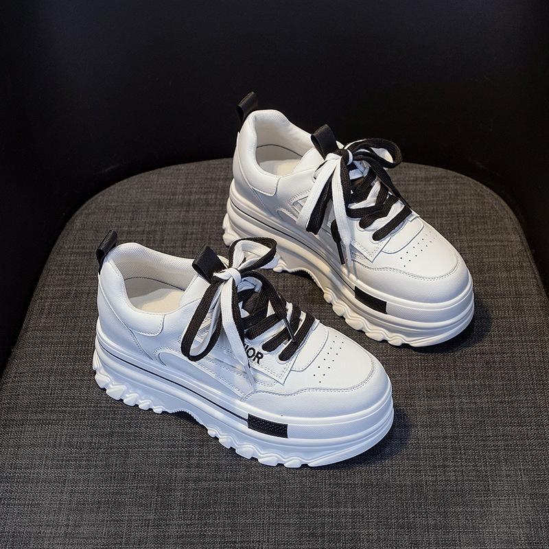 Thick-soled Leather Surface Heightening Dad Shoes Girl 2025 New Ins Fried Street Casual Breathable Muffin Shoes Little White Shoes