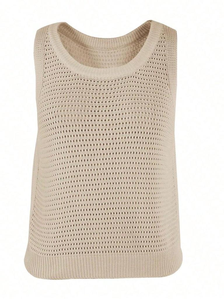 Women's Sleeveless Crochet Knit Tank Top Crew Neck Hollow Out Casual Summer Pullover