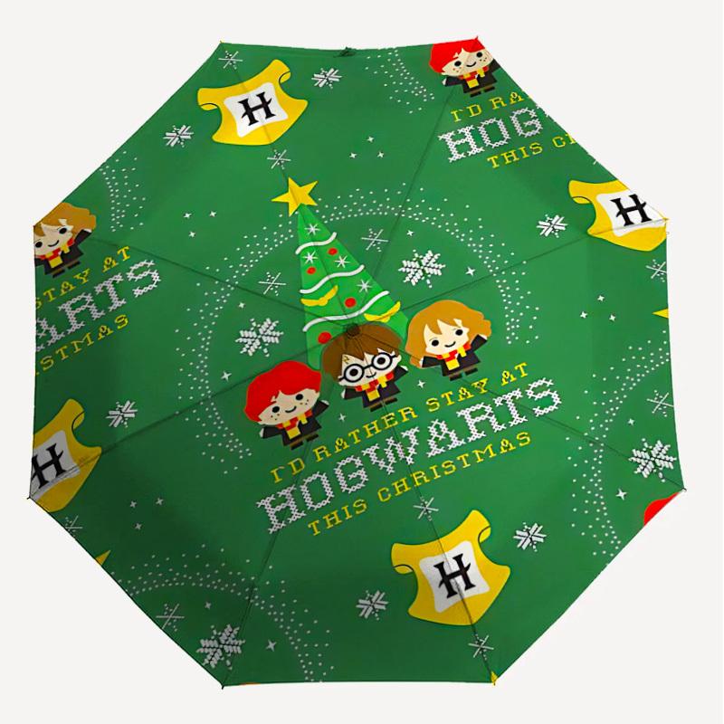 1PC Warner Hogwarts Christmas Automatic Open/Close Umbrella with Windproof, 46-Rib Sturdy Canopy, Durable Ribs1263A