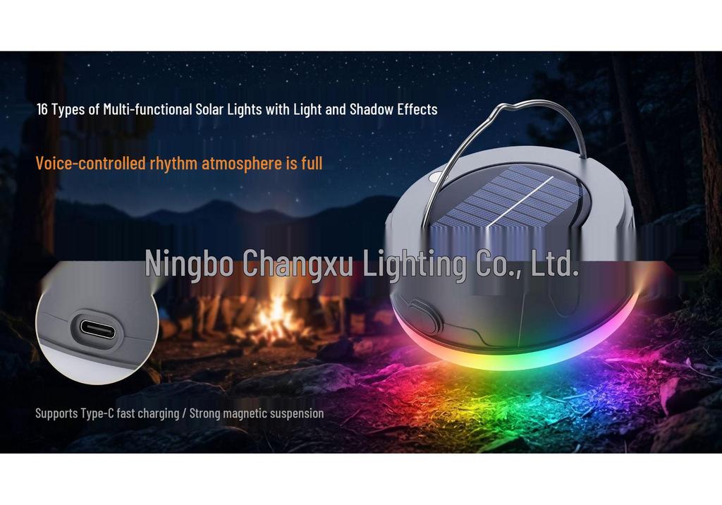 Многофункциональный RGB-фонарь: Кемпинговый фонарь, активируемый звуком, меняющий цвет, управляемый голосом