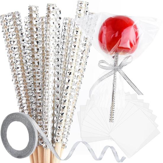 Набор из 24 палочек и мешочков для приготовления конфет из натурального дерева, палочки для карамели со стразами, мешочки для шоколада, набор для самостоятельной выпечки тортов, печенья