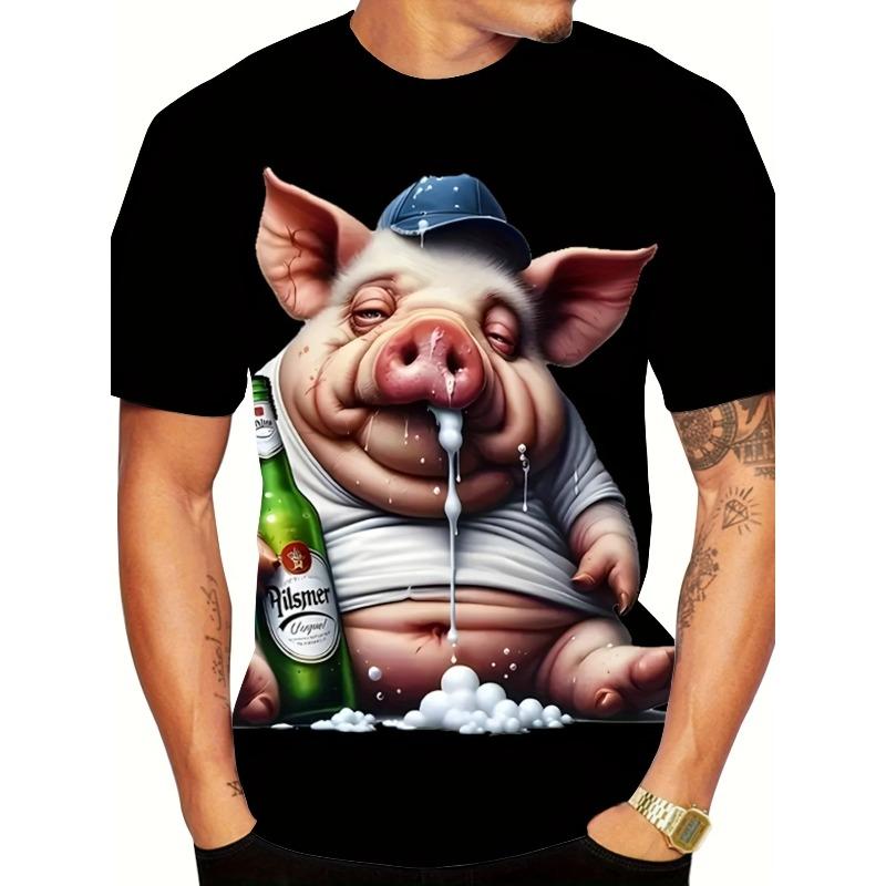 Funny Cartoon Pig 3d Print  Men's T-Shirt Casual Short Sleeve Fashion Streetwear Personality Loose Crew Neck T-Shirts