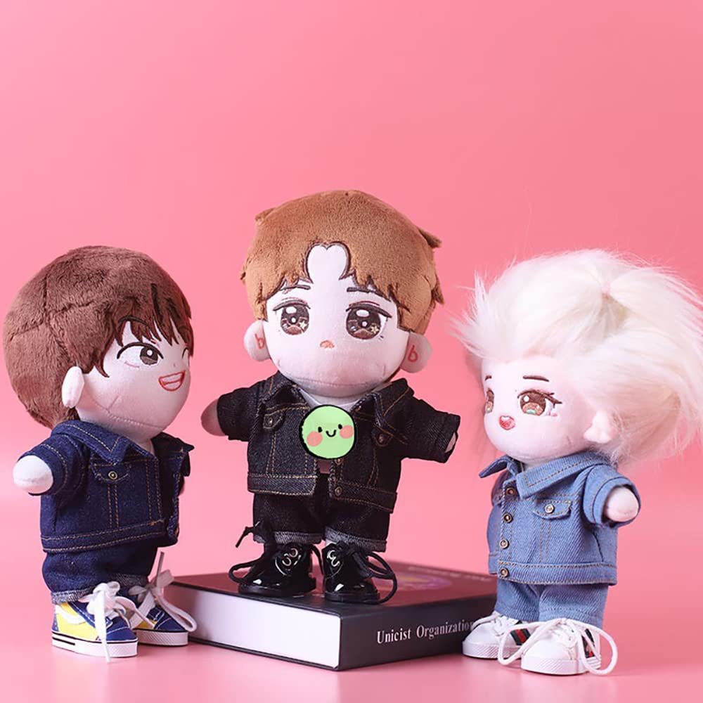 Niannyyhouse Плюшевая джинсовая куртка, Белая футболка, Одежда для кукол 20 см, Хлопковая одежда для кукол, Наряжаться (черный)