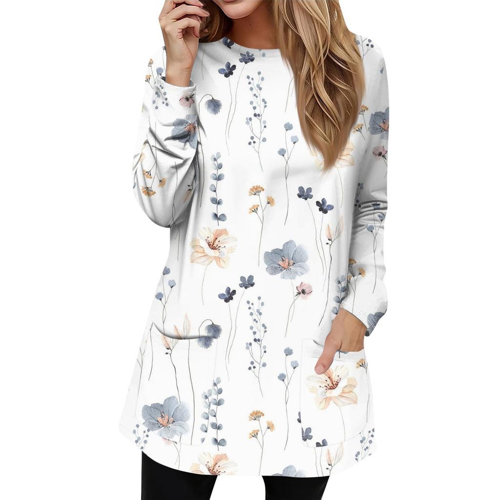 Женская толстовка, пуловер, спортивная одежда, карман, принт, повседневный топ с круглым вырезом и длинными рукавами