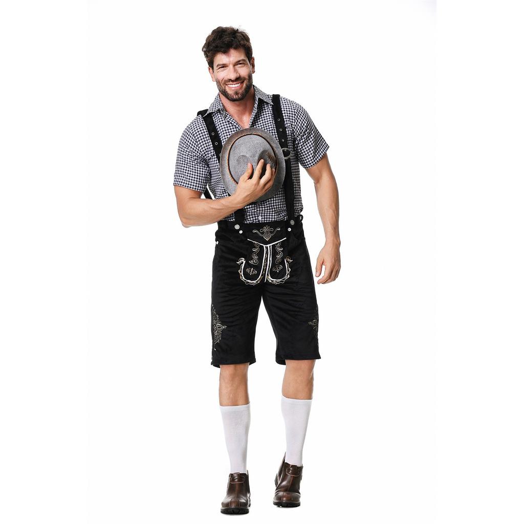 Немецкая традиционная одежда для пивного фестиваля, клетчатая рубашка с висящей шляпой, комплект из трех предметов