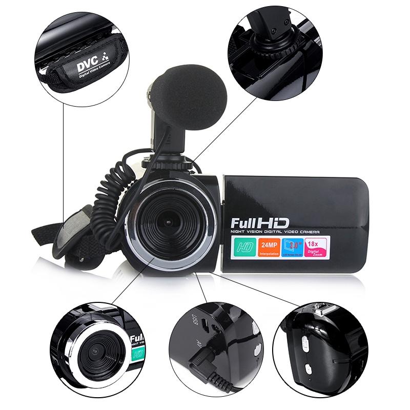 4K Full HD Video Camera Camcorder 2400 MP IR Night Vision Video Camcorder 3 Inch Touch LCD Screen 18X Zoom Camera W/ Mic