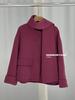 Women's Short Black Plum Purple Double-Sided Cashmere Wool Coat with Scarf Style, Korean Loose Fit