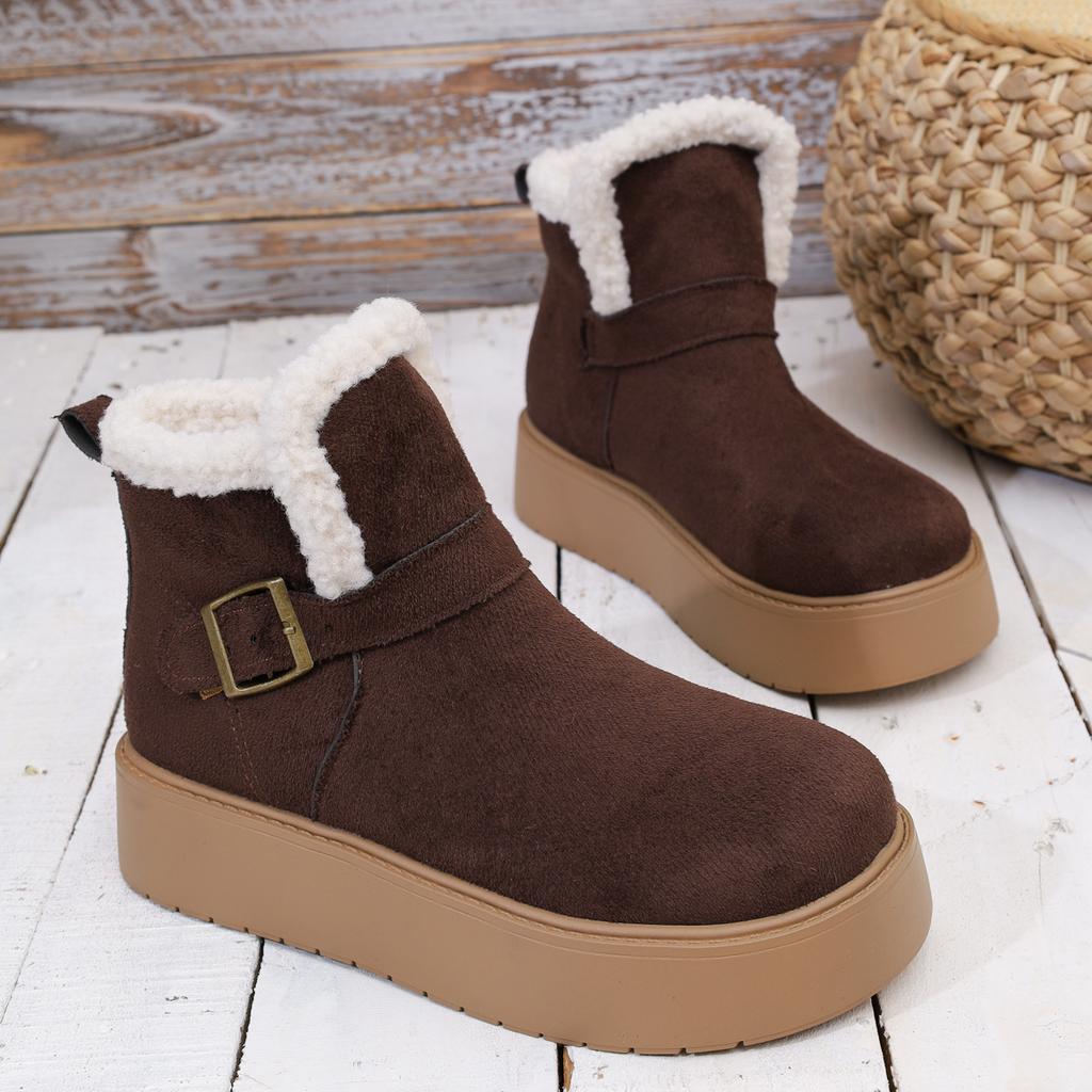 Comemore Autumn and Winter New Thick Bottom Women's Shoes Flat Bottom Snow Boots Padded Warm Cotton Shoes Casual Platorm Botines