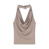 Хаки Топ-майка с открытой спиной, драпированным вырезом и завязками на шее - Женский летний топ без рукавов