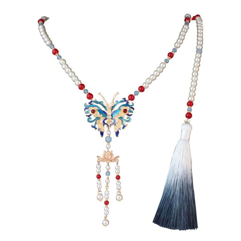 Exquisite Chinese Style Necklace Long Tassel Butterfly Pendant Necklace  Hanfu