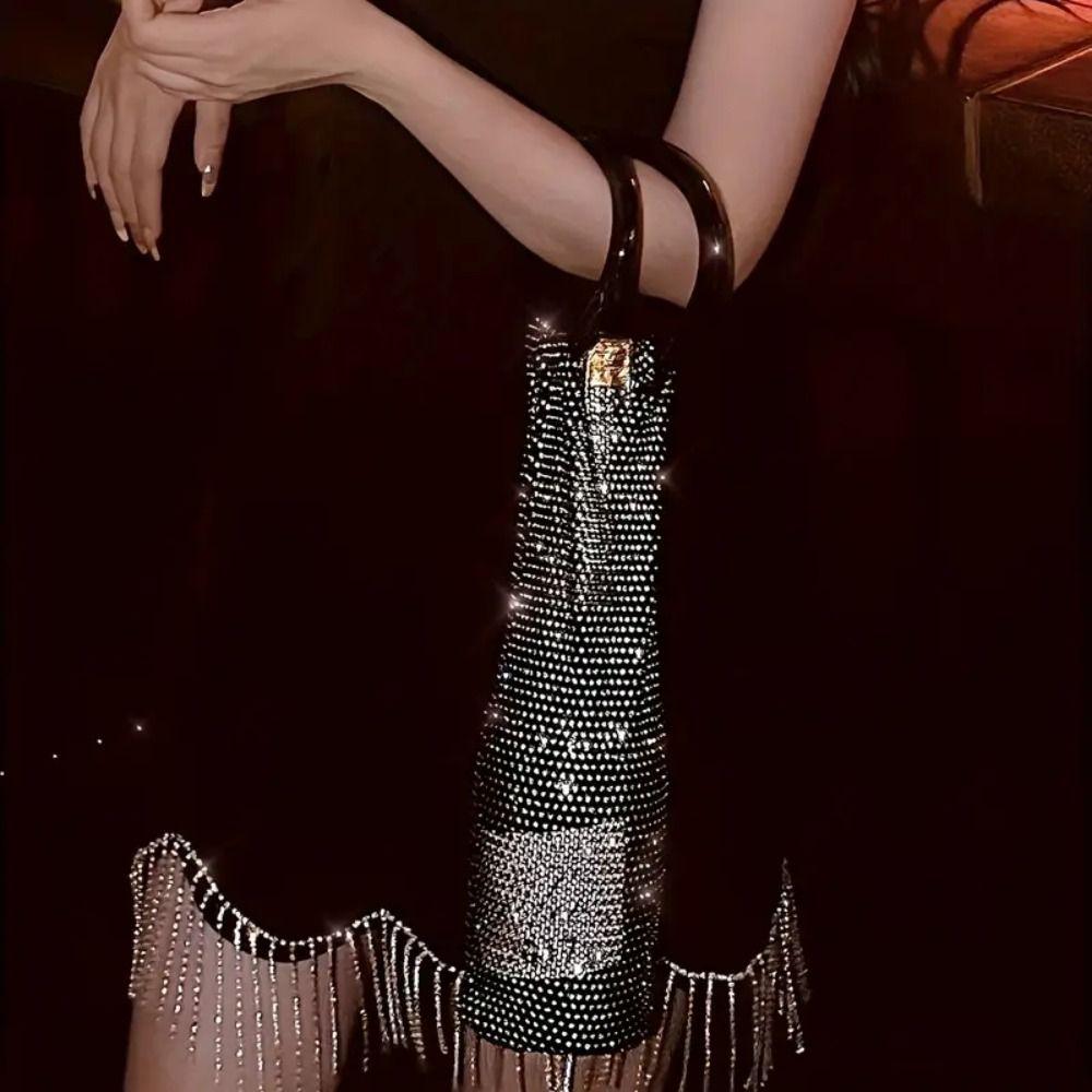 Light Luxury Shiny Wine Bag Rhinestone Mesh Insulated Cup Bag Portable Wine Bottle Pouch Dinner