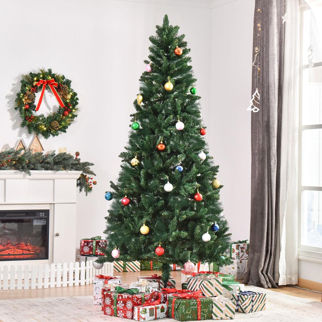 210cm Folding Artificial Christmas Tree with Removable Base, 1064 Branches, in PVC and Steel, Green