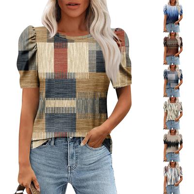 Женские повседневные топы с коротким рукавом и круглым вырезом с принтом, туники, рубашки, летняя одежда