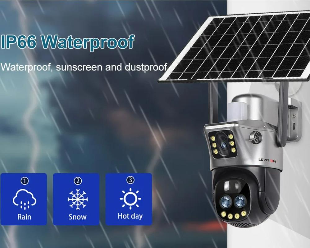 LS VISION Камера с двумя экранами, WIFI или 4G SIM, солнечная камера, 10-кратный зум, уличные камеры с подсветкой и сигнализацией, автоматическое слежение, PTZ CCTV камеры, IP66