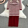 Платье-футляр с открытыми плечами Falda Sexy Mujer Slash Neck Striped Color Block Slim Knitted Bodycon Dress Autumn Wrapped Dresses ChicDresses