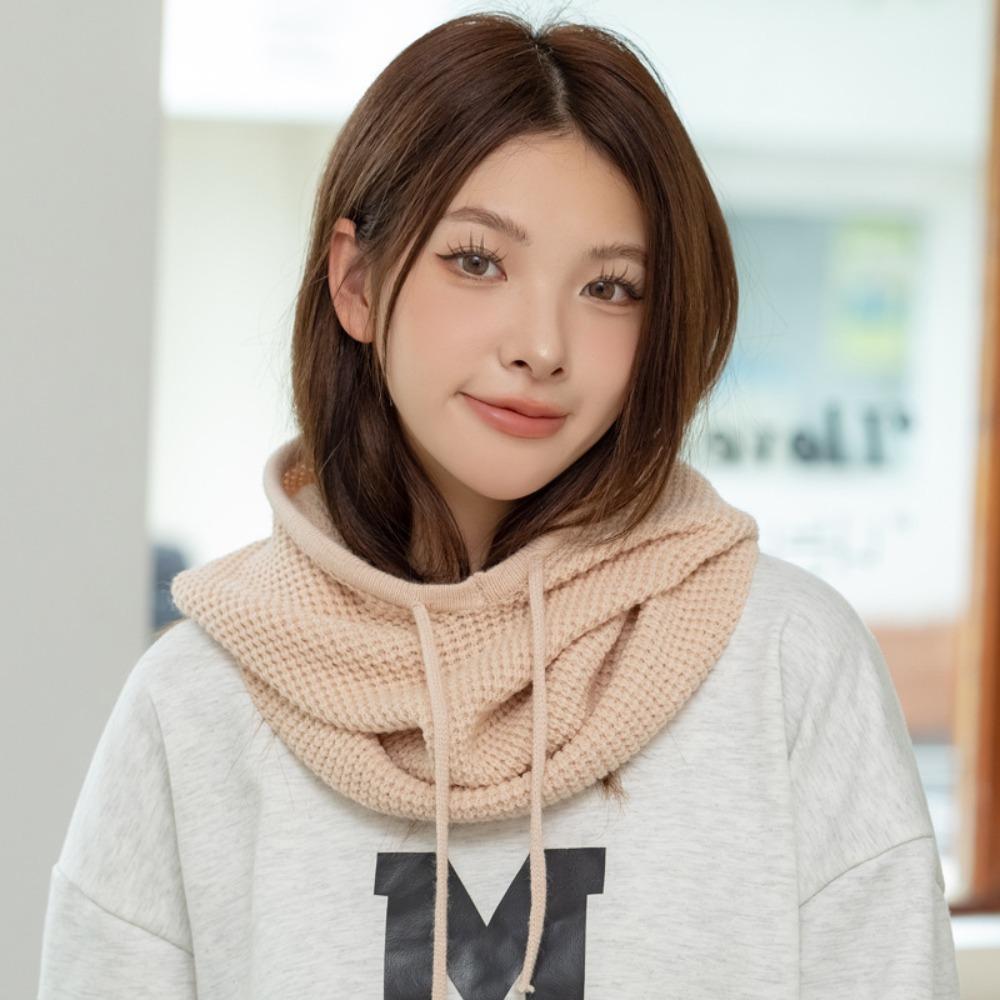 Knitted Wool Balaclava Skullies For Women Men Winter Wollen Drawstring Hooded Scarf Hat Neck Face Protect Beanies