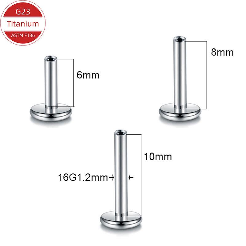 Серьга-гвоздик из титанового сплава F136 с зеркальной полировкой, внутренней резьбой, защелкой и плоской застежкой, для хряща уха или губы.