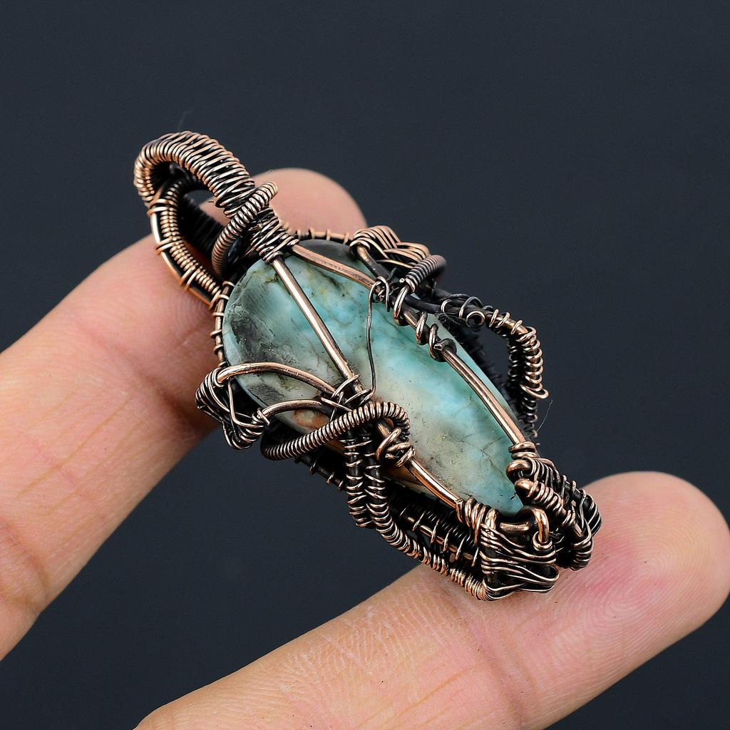 Красивый ларимар драгоценный камень медная проволока обертывание ручной работы кулон ювелирный подарок для любви