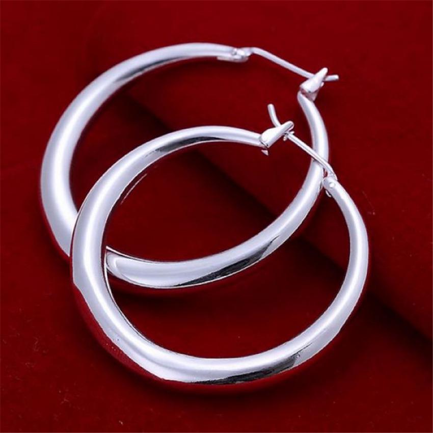 33mm Big Circle Round Hoop Earring For Women 925 Stamp Silver Color Unusual Earrings Trend Christmas Party Wedding Jewelry