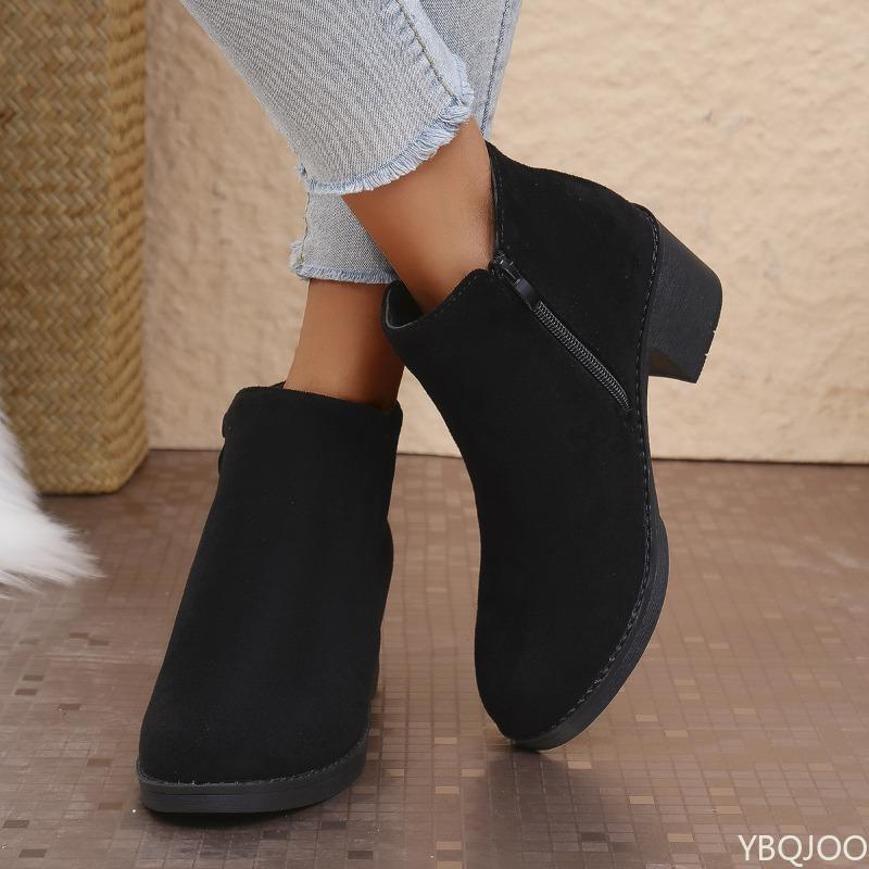Autumn New Fashionable Versatile Thick Heel High-heeled Women's Boots Comfortable Round Toe Side Zipper Women's Boots