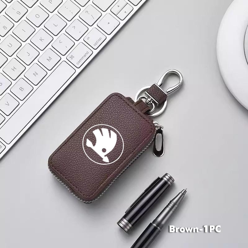ADZ1 For Skoda Key Case Multifunctional Key Case Leather Keybag Zipper Keychain Wallet Rapid Octavia Derivative Enyaq-iV VisionS Yeti