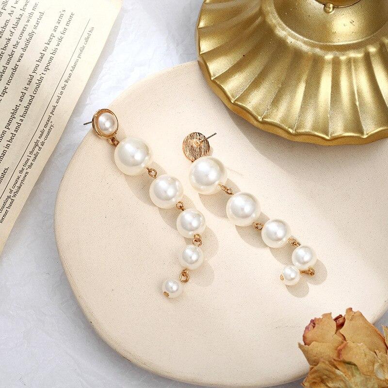 Korean Fashion Big Pearl Drop Earrings Long Dangle Stud Earrings For Women Statement Jewelry Cute Accessories Aretes De Mujer