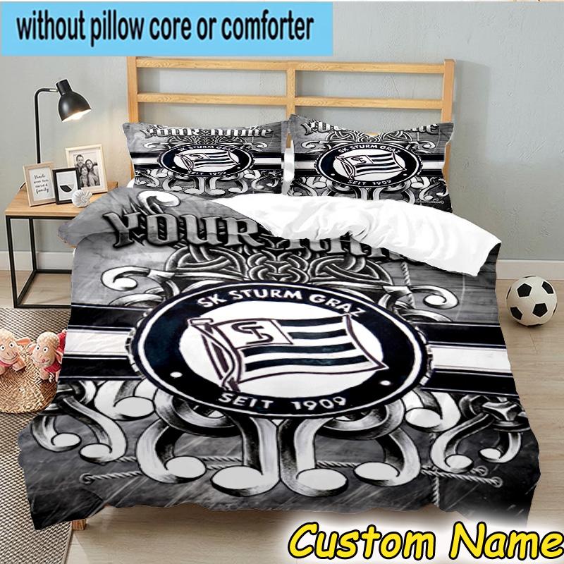 Custom Name Sturm Graz Football Crest Bedding Set 3PCS Duvet Cover Closure Includes 1 Duvet Cover & 2 Pillowcases for All Seasons Bedroom Decor