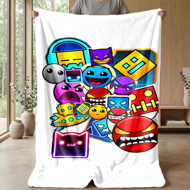 Geometry Dash Cozy Flannel Blanket, Comfortable Warm Throw Blanket for Bedroom Sofa Home Use