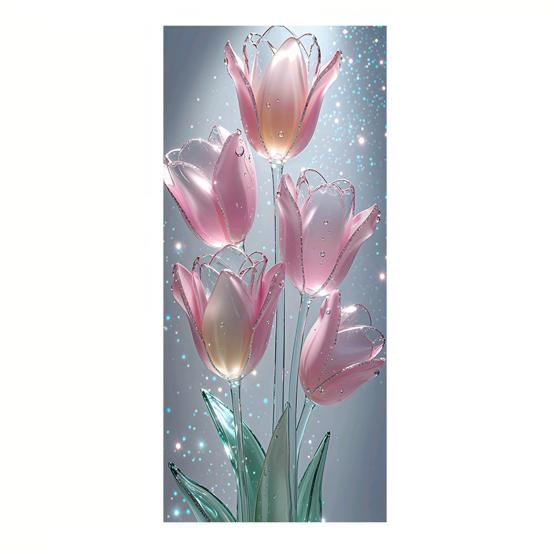 Flowers Window Privacy Film Stained Glass Tulip Butterfly Window Cling Static Glass Sticker for Home Kitchen Office