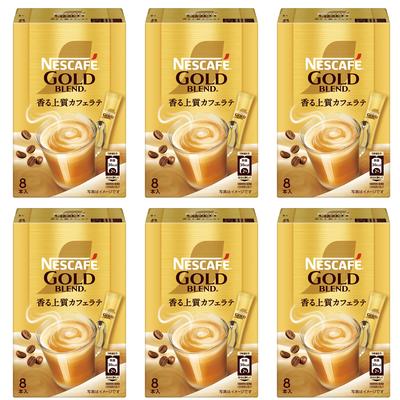 Растворимый кофе Nescafé Gold Blend в стиках, 8 стиков (7gstick) x 6 коробок, в индивидуальной упаковке, кафе латте