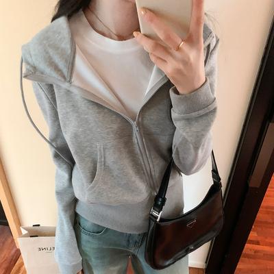 Дизайнерская серая короткая толстовка с капюшоном, женская осенне-зимняя новинка, короткий топ с заниженной талией