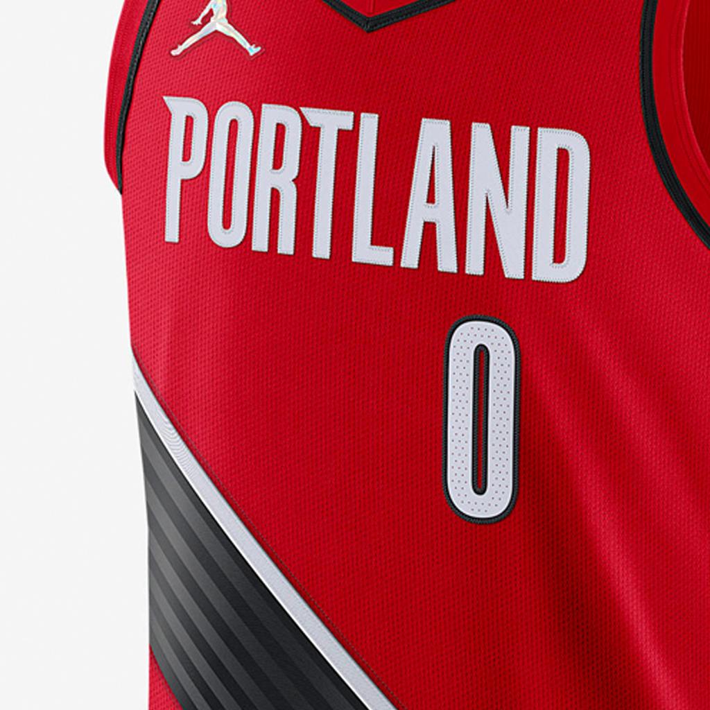 Jordan Майка с принтом команды НБА, майка Player Edition, сезон 2022–2023 гг., Trail Blazers Дамиан Лиллард Нет. 0 Майка унисекс красная DB3495-657