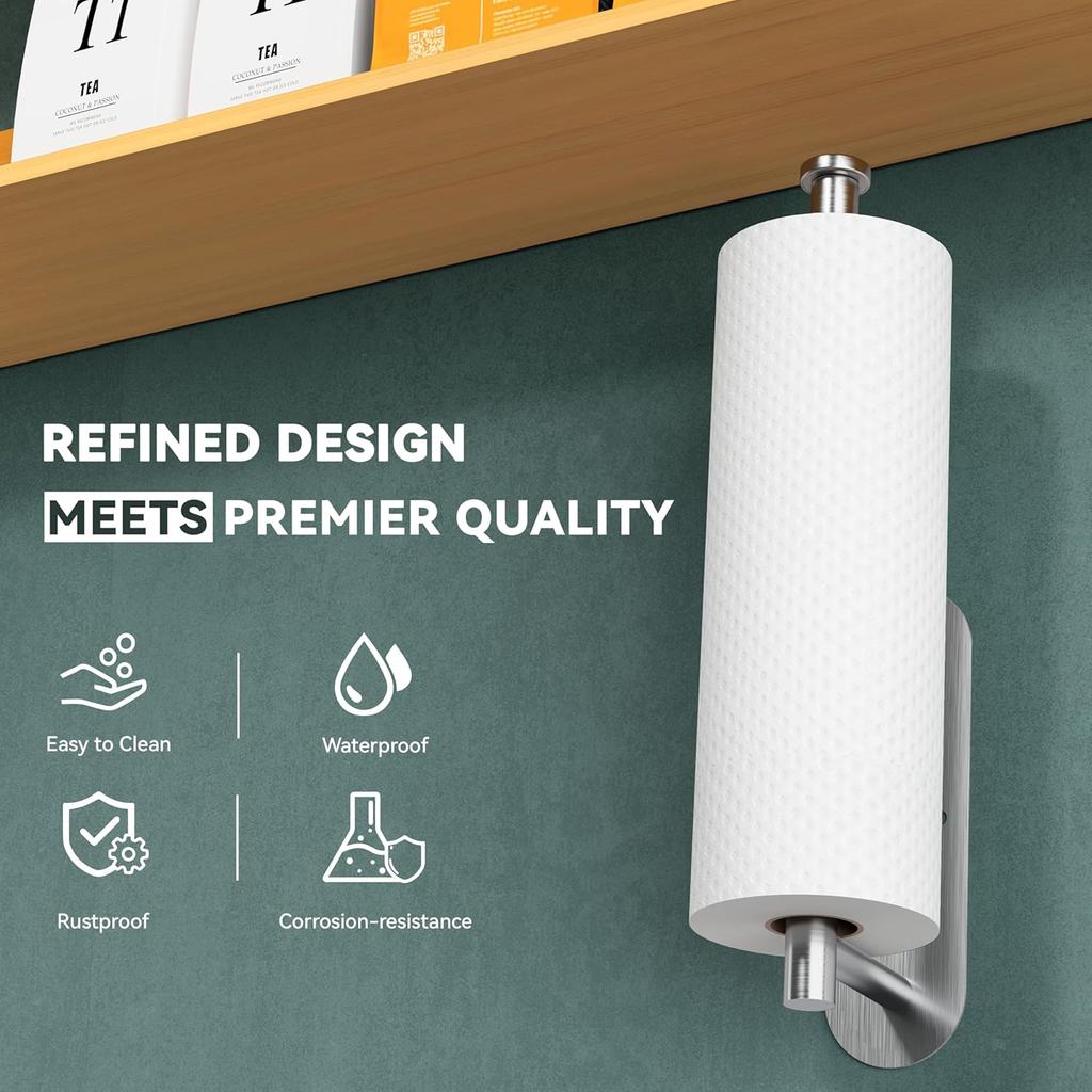 Kitchen Paper Roll Holder Stainless Steel Cabinet Tissue Holder Self Adhesive or Drilling Towel Bar Holder for Bathroom Kitchen