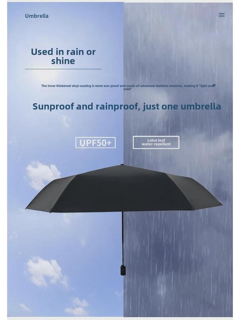 Сверхлегкий автоматический зонт длиной 108 см — двойного назначения, черный клей, защита от УФ-излучения, UPF50+, для солнца и дождя, компактный дизайн.